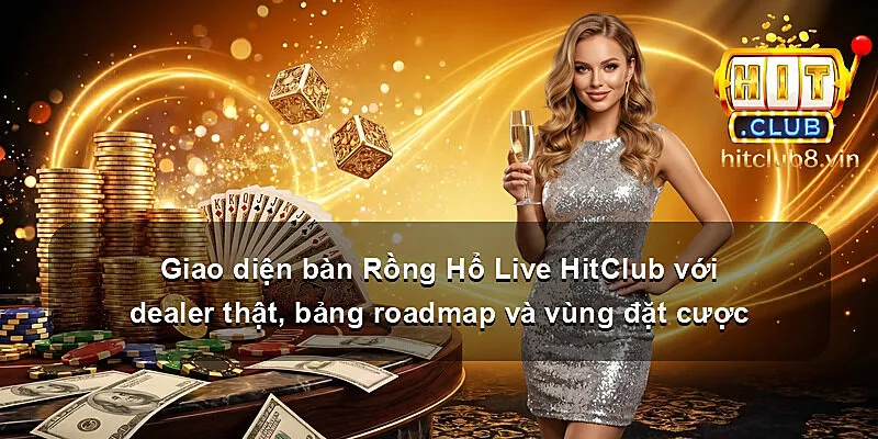 Giao diện bàn Rồng Hổ Live HitClub với dealer thật, bảng roadmap và vùng đặt cược