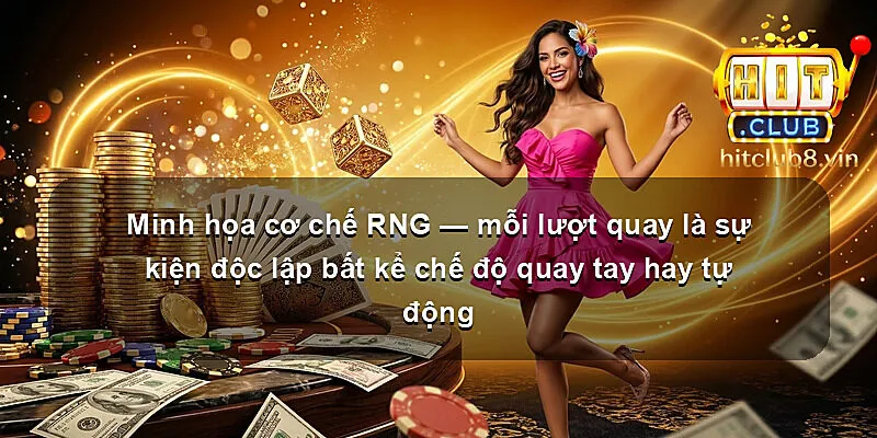 Minh họa cơ chế RNG — mỗi lượt quay là sự kiện độc lập bất kể chế độ quay tay hay tự động