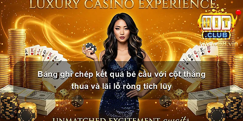 Bảng ghi chép kết quả bẻ cầu với cột thắng thua và lãi lỗ ròng tích lũy